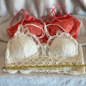 Pair of lace bralettes, white and Hot coral, NWOT